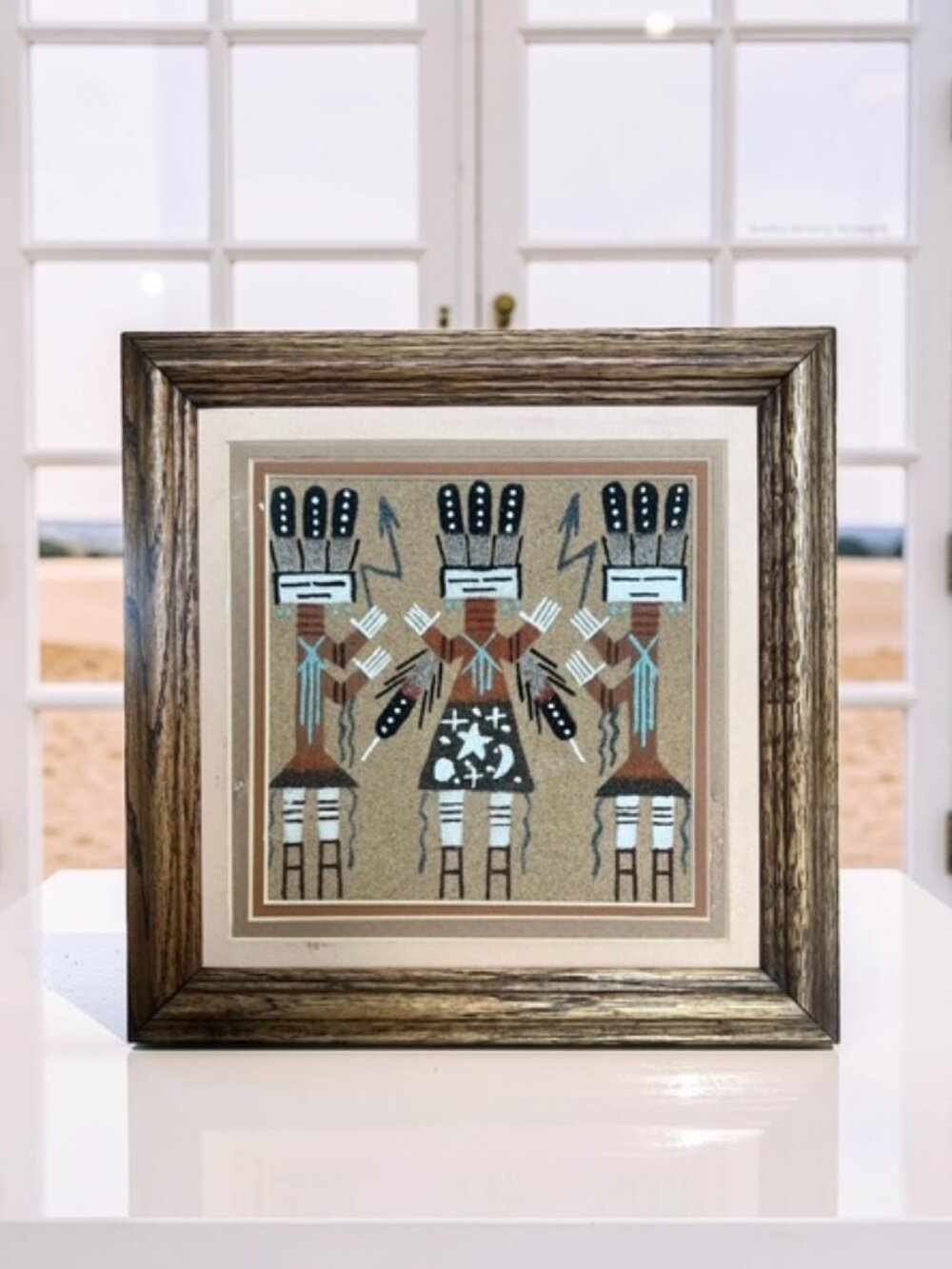 Vintage Authentic Navajo Native American Sand Painting Signed by R. Tom